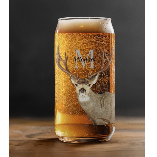 Chasse Personnalisée De Cerfs Monogrammes Antlers  (A classy and modern deer hunting monogram beer glass. The perfect personalized gift.)