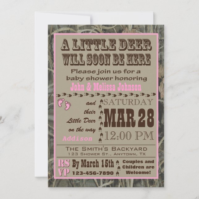 Chasse rose Camo Baby Shower Invitations (Devant)