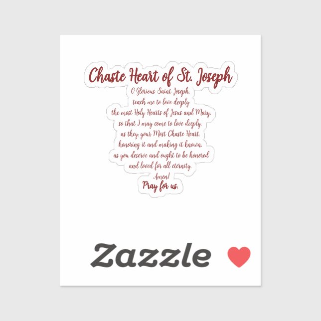 Chaste Heart Prayer Vinyl Sticker (Feuille)