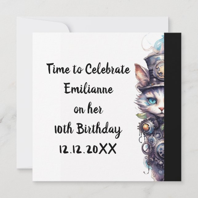 Chat 1 Kitten und top hat Aquarell Einladung (Vorderseite)