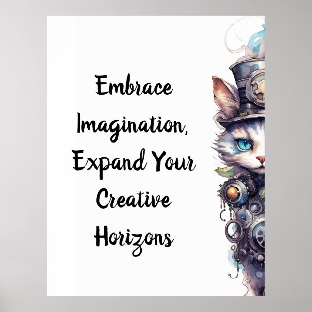 Chat 1 Kitten und top hat Aquarell Poster (Vorne)