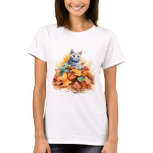 Chat 2 en T-shirt automne