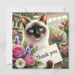 Chat à fleur avec carte de remerciements