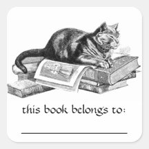 Chat Allongé Sur Les Livres Stickers Plaque