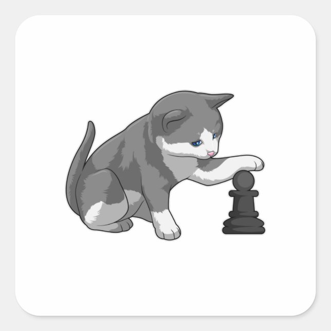 Chat am Schach mit Schachstück Bishop Quadratischer Aufkleber (Vorderseite)