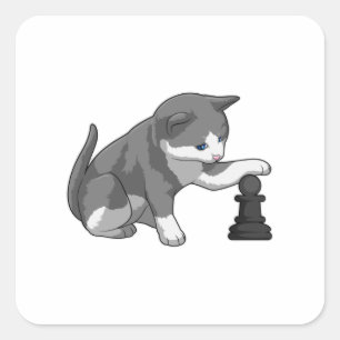 Chat am Schach mit Schachstück Bishop Quadratischer Aufkleber