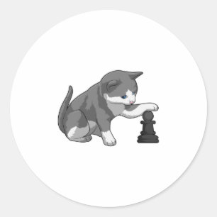 Chat am Schach mit Schachstück Bishop Runder Aufkleber