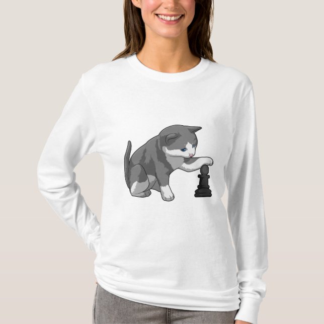 Chat am Schach mit Schachstück Bishop T-Shirt (Vorderseite)