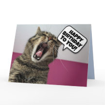 CHAT AMUSANT CHANTER HEUREUSE Carte de voeux d'ann