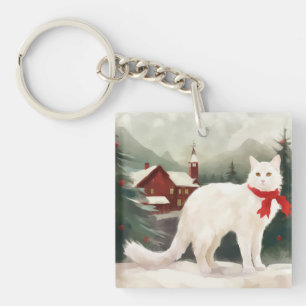 Chat Angora turc en Noël de neige