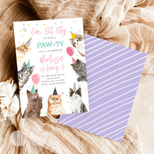 Chat Anniversaire Invitation Kitten Party Pawty Gi
