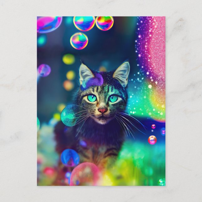 Chat Arc-en-ciel magique - Carte postale (Devant)
