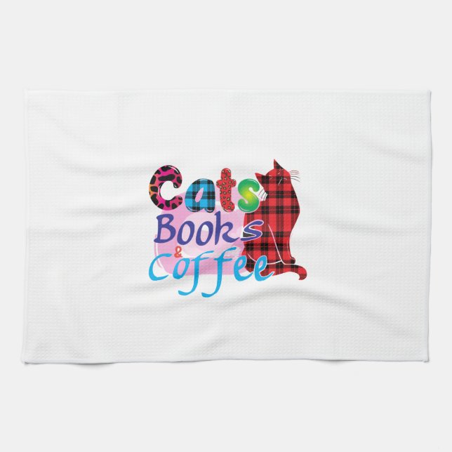 Chat Art Cats Books Coffee_2 Geschirrtuch (Horizontal)