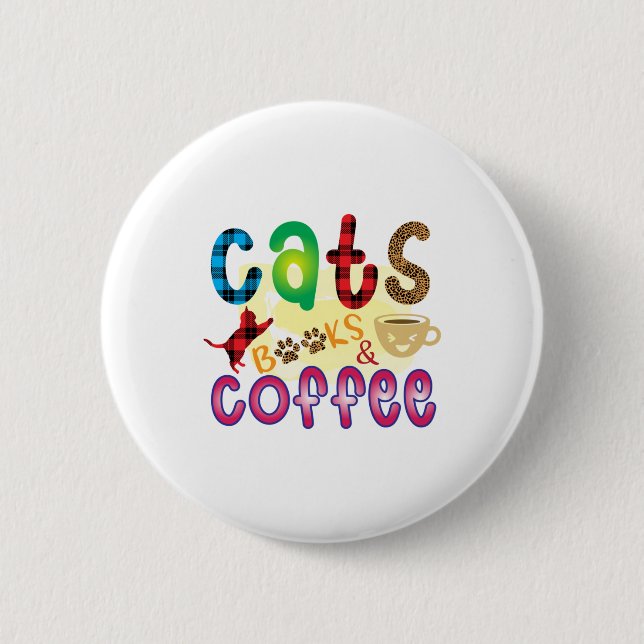 Chat Art Cats Bücher Kaffee Button (Vorderseite)