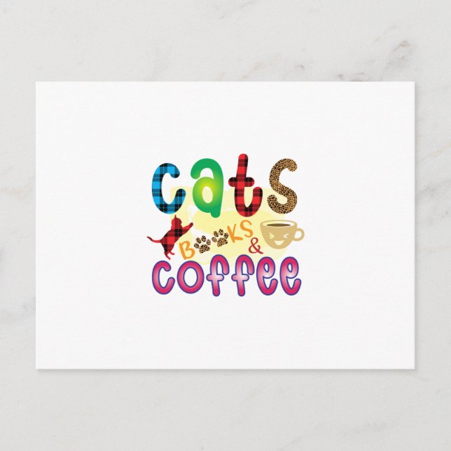 Chat Art Cats Bücher Kaffee Postkarte (Vorderseite)