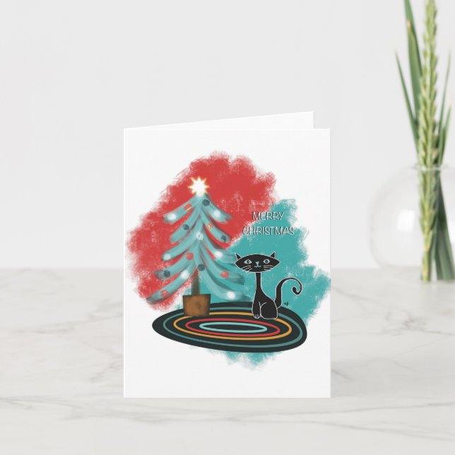 Chat atomique avec carte de voeux Arbre de Noël (Devant)