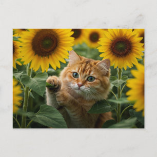 Chat au gingembre mignon dans Sunflower Carte post