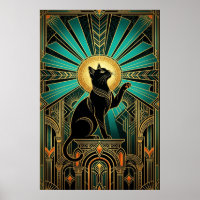 Chat au trône d'émeraude avec halo Art Déco