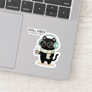 Chat autocollant « Chill Vibes » – Joli chat noir