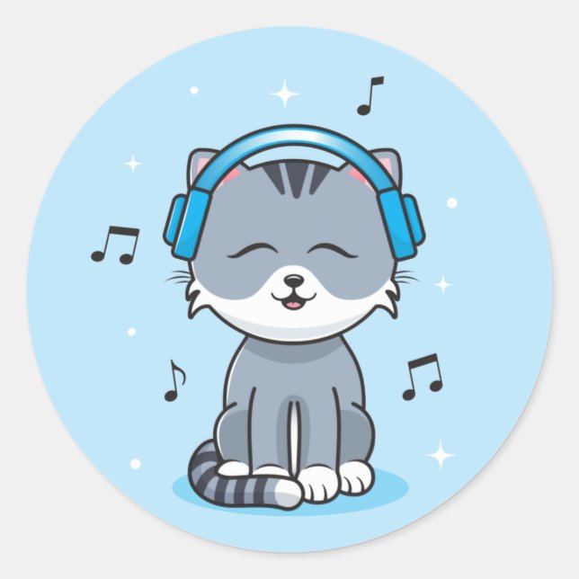 Chat avec casque audio / Autocollants (Devant)