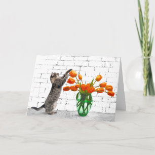 Chat avec Orange Tulips Carte d'anniversaire