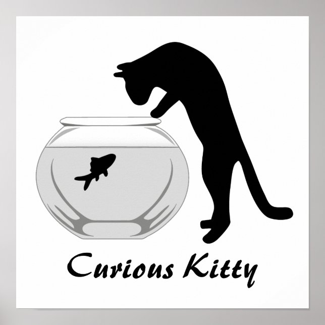 Chat avec Poisson Bowl Poster (Devant)