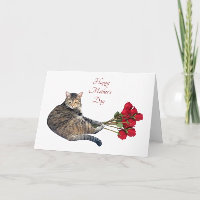 Chat avec Red Roses Carte de fête des mères (Devant)
