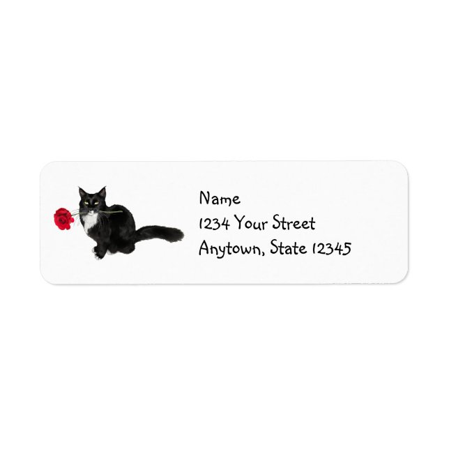 Chat avec Rose Rouge Étiquettes d'adresse de retou (Devant)