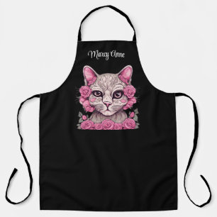 Chat avec roses roses roses Personnalisé tablier p