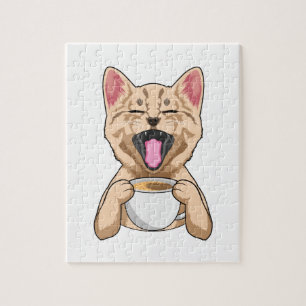 Chat avec tasse de café puzzle puzzle