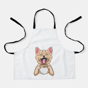 Chat avec tasse de café tablier