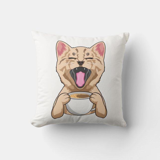 Chat avec tasse de coussin de café (Recto)
