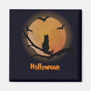 Chat avec un aimant de Halloween de pleine lune
