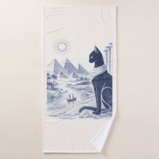 Chat Bastet égyptien antique et Pyramides Bleu 