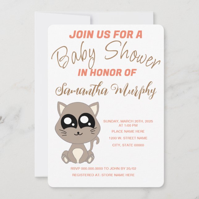 Chat bébé | Invitation Baby shower (Devant)