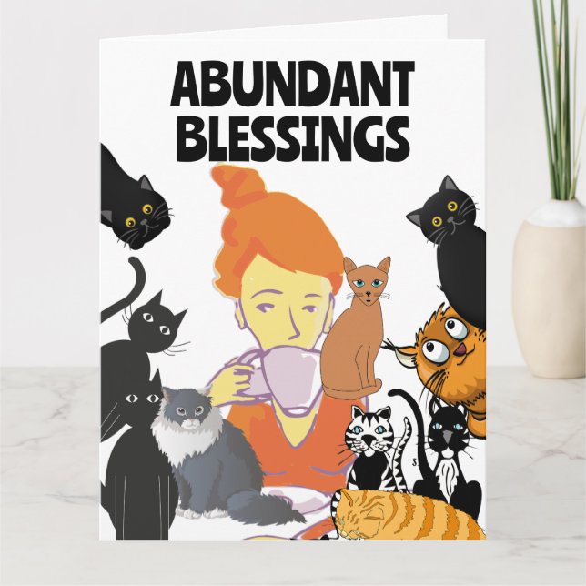 CHAT BÉNÉFICIE UNE FILLE AVEC CHATS CARTE D'ANNIVE (Devant)