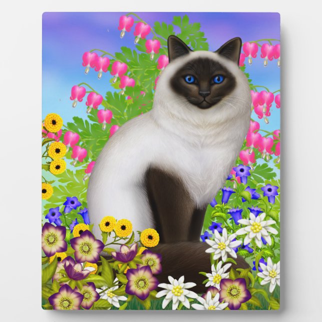 Chat Birman Ragdoll en Plaque Fleurs (Devant)
