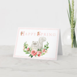 Chat blanc aux fleurs roses Carte Pâques