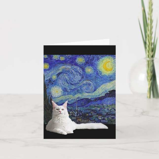 Chat blanc avec carte de nuit Van Gogh Starry (Devant)