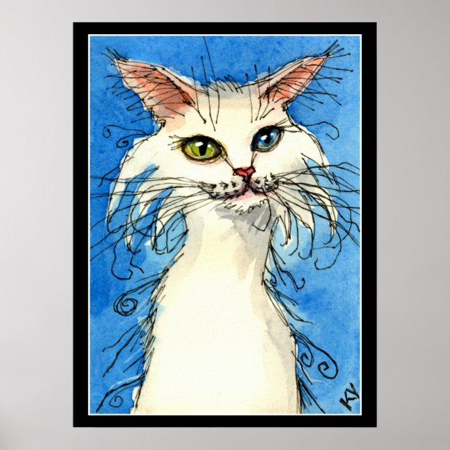 Chat blanc avec une affiche aux yeux étranges (Devant)