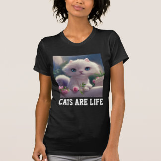 CHAT BLANC CUTE "LES CHATS SONT VIE" T-SHIRT