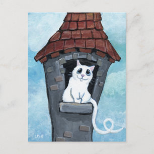 Chat blanc dans une tour de conte fée Cartes posta