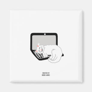 Chat Blanc Dormir Sur L'Ordinateur Portable Magnet