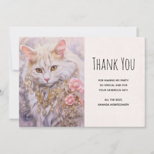 Chat Blanc Élégant en Or et Diamants Merci