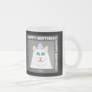 Chat blanc Fluffé Anniversaire Mug en verre givré