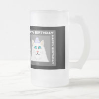 Chat blanc Fluffé Anniversaire Mug en verre givré