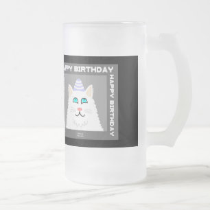 Chat blanc Fluffé Anniversaire Mug en verre givré