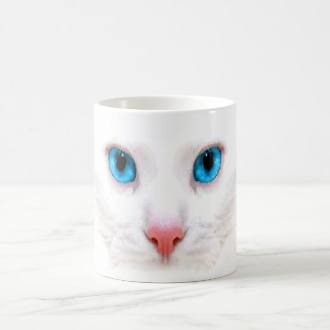 chat blanc mignon, tasse drôle (Centre)