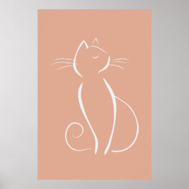 Chat blanc minimaliste sur affiche rose