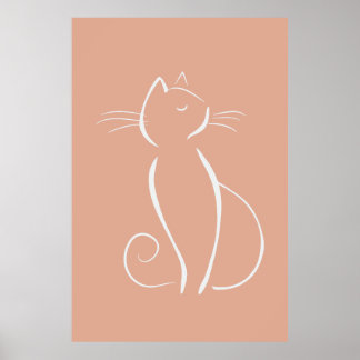 Chat blanc minimaliste sur affiche rose